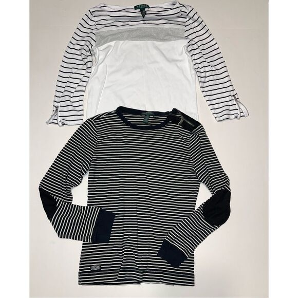 Ralph Lauren Black and White Striped Long Sleeve Tees - Picture 1 of 8
